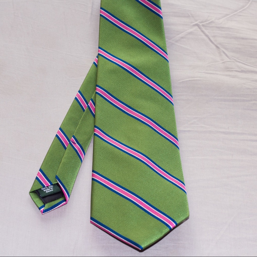 J Crew Green Striped Tie (Pink Stripes)